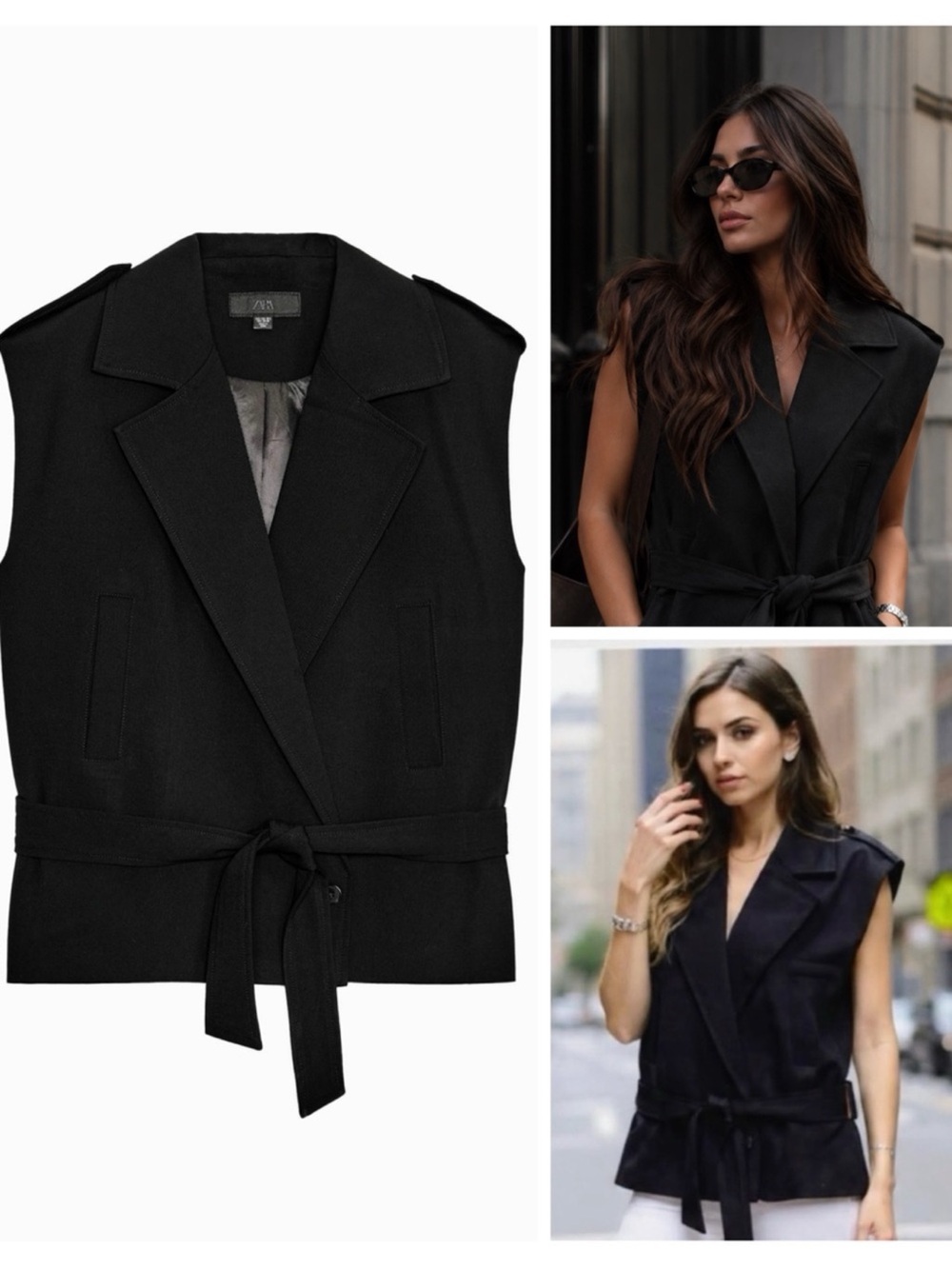 ZARA oversized vest with shoulder pads and belt